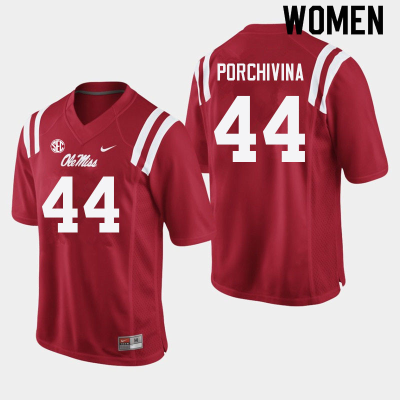 John Porchivina Ole Miss Rebels NCAA Women's Red #44 Stitched Limited College Football Jersey LBR5558PO